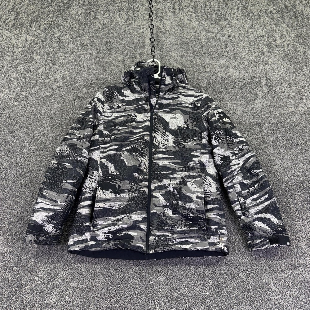 Quiksilver Jacket Boys 14 Gray Camo Hooded Ski Snow Full Zip Insulated Coat